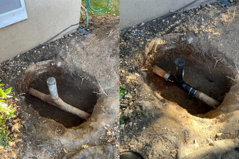 Before and after photo of sewer repair